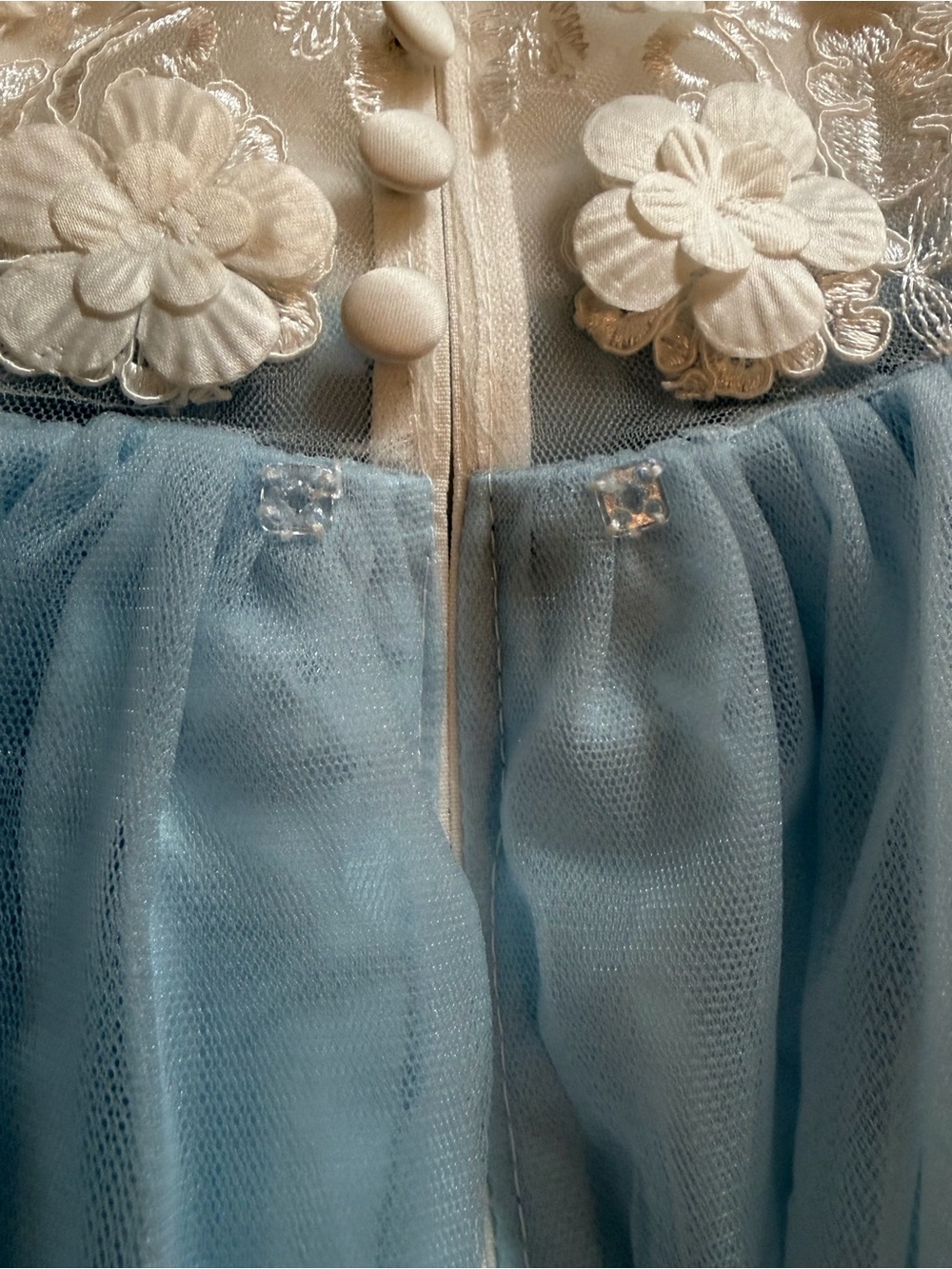 Azazie White and Light Blue Floral Appliqué Tulle Dress for Girls Flower Girl - Picture 11 of 16